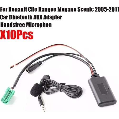 10Pcs Car Bluetooth AUX Adapter Wireless Audio Phone Call Handsfree Microphone For Renault Clio Kangoo Megane Scenic 05-11