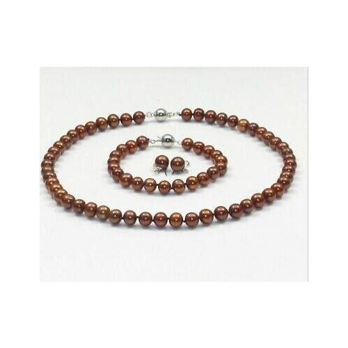 Free shipping 7-8mm Real Natural Freshwater Pearl Necklace Bracelet Earrings Jewelry Set