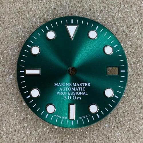 29MM Watch Dial Green Luminous Dial for NH35 Watch Movement 3 O'clock Calendar
