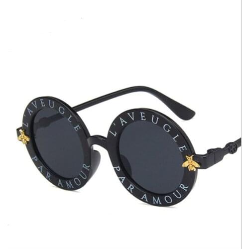 Children Round Sunglasses Colorful Bees Mirrored Lens Sun Glasses UV400 Cute Letter Words Kids Red Shades Eyewear