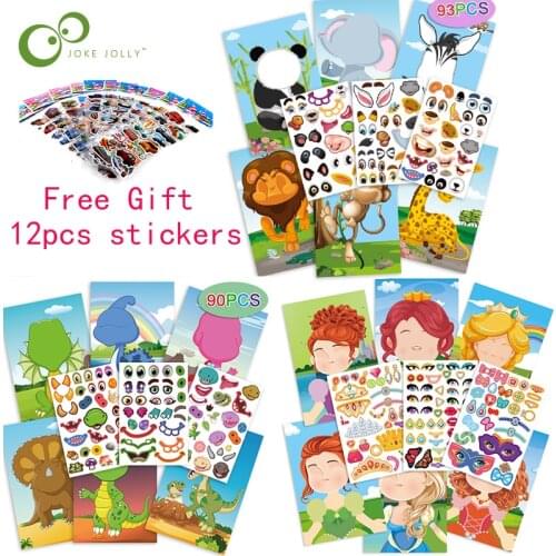 Kids DIY Stickers Puzzle Games Make-a-Face Princess Animal Dinosaur Assemble Jigsaw Baby Recognition Training Education Toys WYW