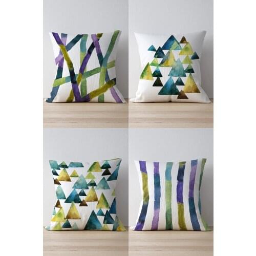 Double Side Printed With Watercolor Pattern 4'Lü Pillow Decorate Case Good Quality Stylish Home Garden Room Kitchen Gift Convenient Decorative Modern