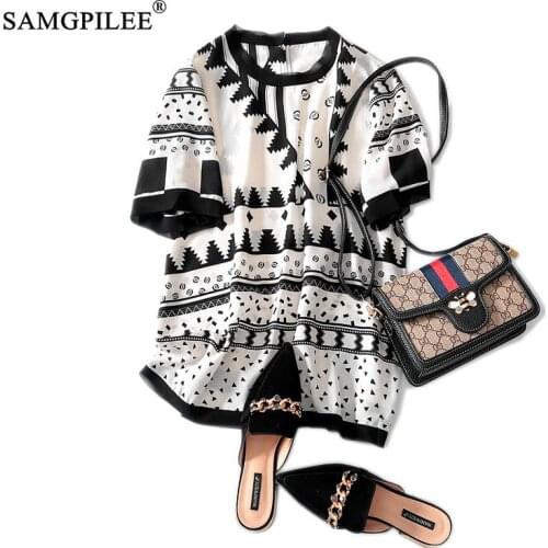 Printed T Shirt Women Summer Hot O Neck Tshirts Korean Aesthetic Chiffon Tees for Ladies Ins Comfortable Female Tops L-3XL