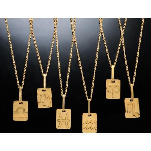 12 Constellation Exquisite Gold Necklace Twelve Star Lucky Clavicle Titanium Steel Necklace Casting Three-dimensional Pendant