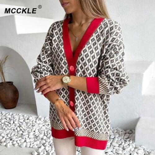 Womens Argyle Knitted Sweater Cardigans Long Sleeve Color Matching Plaid Single-Breasted Buttons Loose Casual Cardigan Sweaters