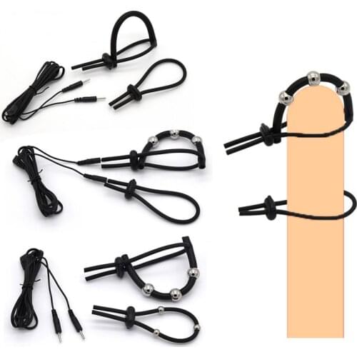 Electro Shock Penis Rings , Beads Estim Massage Cock Rings Adjust Line Straps, Electric Stimulation ,Adult Sex Toys For Men