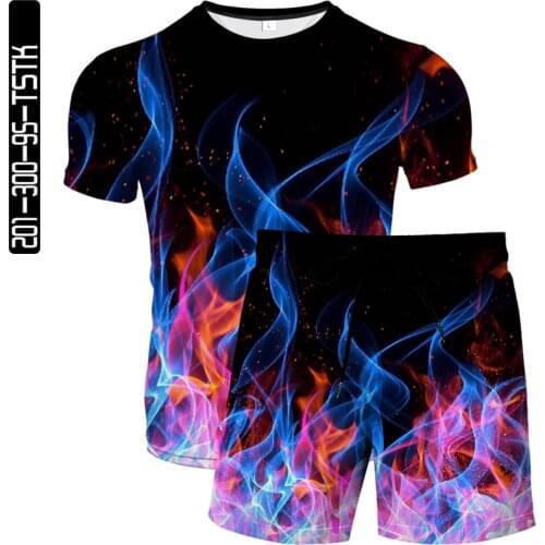 New Summer Outfit Sets Men Short Sleeve Hip Hop Fire 3D Printed Male T-Shirt Shorts Two Piece Set Street Trendy Tracksuit Suit