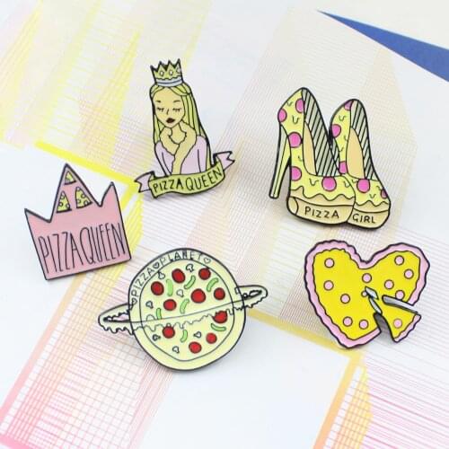 Cartoon Pink Cute Sweety Princess Crown High-heeled Food Pizza Loving Brooch Queen Girls Gifts Brooches For Kids Jewelry