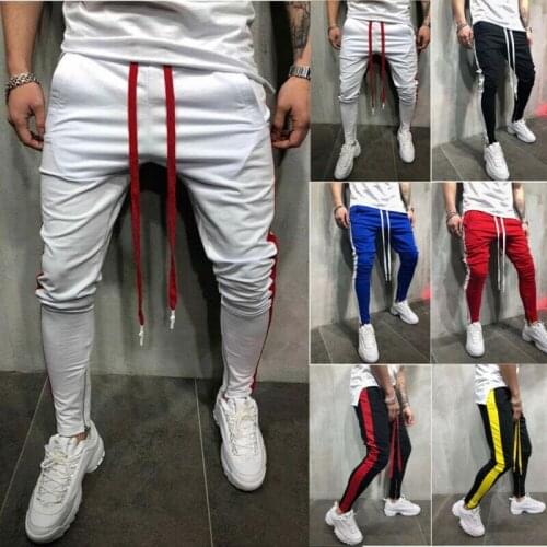 Mens Sport Long Pants Joggers Striped Elastic Waist Casual Trousers High-Waist Gym Fitness Slim Long Pants Workout Sweatpants