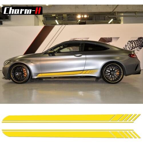2 Pieces Skirt Sill for Mercedes Benz AMG Edition 1 C63 Coupe W205 Vinly Decal Side Stripes Stickers C200, C250 C300-6 colors
