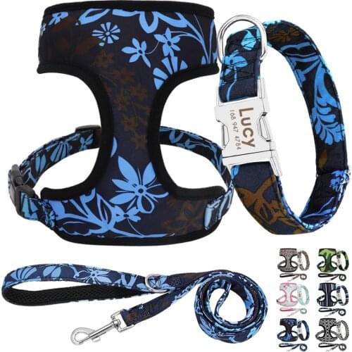 3pcs/lot Nylon Printed Dog Collar Leash Harness Set Personalized Dog Collars Breathable Pet Harness For Small Medium Large Dogs