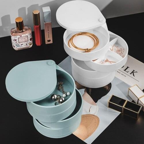 Jewelry Organizer 4-Layer Women Rotatable Jewelry Storage Box with Tray and Lid Waterproof Plastic Earring Holder for Necklaces