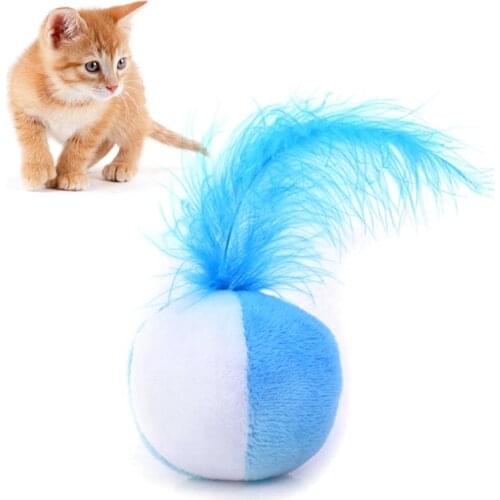 Outgeek Cat Toy Funny Interactive Plush Cat Toy Pet Kitten Chewing Toy Feather Soft Cats Bell Ball Cat Ball Toys for Cats Kitten