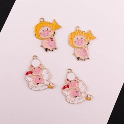 33MM Cartoon Pig Animal Glazing KC Alloy Earring Necklace Pendants DIY Jewelry Charms Making Findings Fittings Accessories
