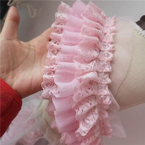 10CM wide DIY dress 3 layers pink chiffon ruffle lace skirt cuffs sleeves lace accessories fabric accessories