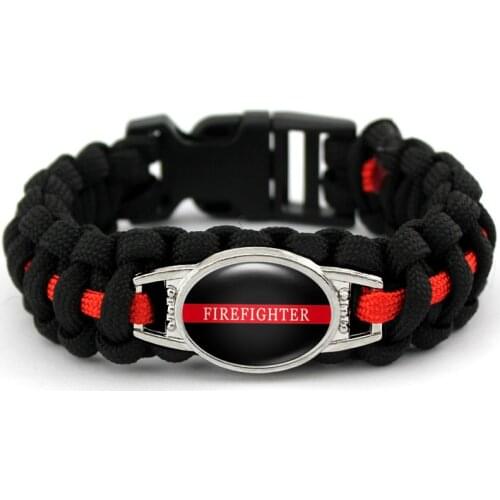 Firefighters Fireman Mom Sister Wife Dad Survival Paracord Charm Bracelets 25*18mm Glass Dome Cabochon Jewelry Men Women Gift