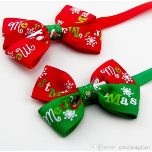 60PC/set Christmas Pet Cat Dog Collar Bow Tie Adjustable Neck Strap Cat Dog Grooming Accessories Random color sending