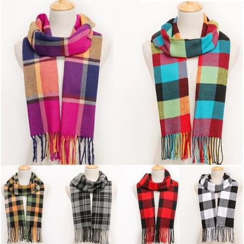 Winter Hot Sale Men Scarf Women With Tassel Color Lattice Cashmere Scarves Thinker Autumn Warm Female Shawl Long Couple Scarf