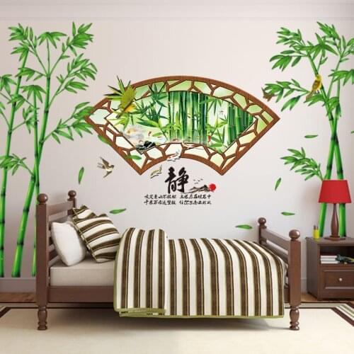 [SHIJUEHEZI] Green Bamboo Forest Wall Stickers DIY Decorative Mural Decals for Living Room Bedroom Office Home Decoration