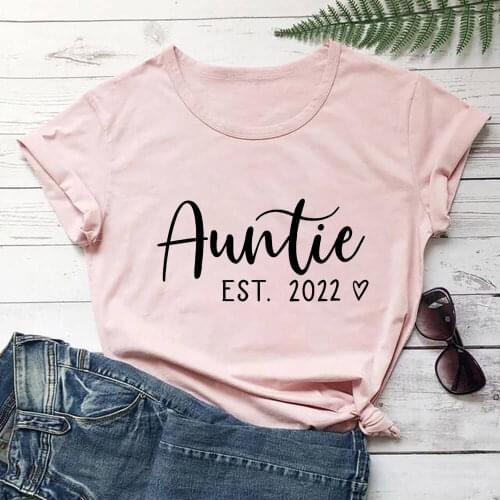 Auntie Est 2022 100%Cotton Women Tshirt New Aunt To Be Shirt Promoted to Auntie Summer Casual Short Sleeve Tops Gift For Sister