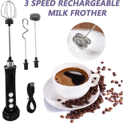 USB 3 Speeds Electric Milk Frother Coffee Durable Drink Mixer Rechargeable With Stainless Whisk For Handheld Foam Maker Latte