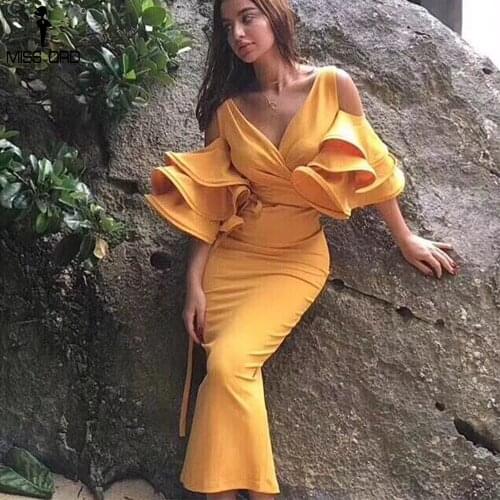 Yesexy Sexy Off Shoulder Deep V Neck Party Dress Ruffles Butterfly Short Sleeve Women Dresses Women Midi Dress Vestidos TB0023