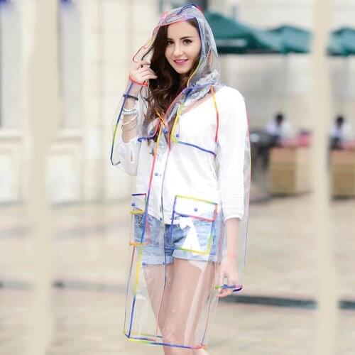 Yuding One Pieces Plastic Transparent Raincoat Clear Rainwear Hooded Outdoor Touring Woman Female Rain Coat With Pockets