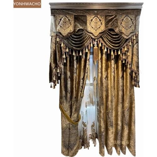 Custom curtain European luxury atmospheregolden coffee American palace velvet cloth blackout curtain valance tulle panel C529