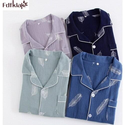 Fdfklak Women and men wear pajamas set new print cotton sleepwear home clothes loose womens pijama two piece sets pyjama femme