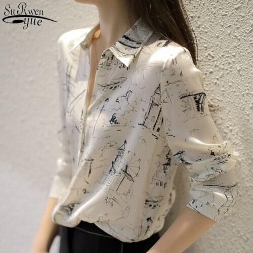 Printed Womens Shirt Long Sleeve 2021 New Chiffon Blouse Loose Bottoming Shirt Vintage Womans Blouses Autumn Shirt 10315