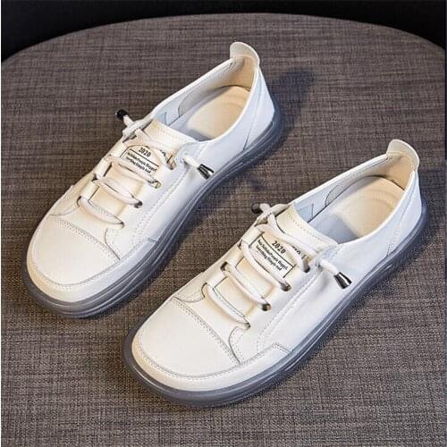 Women Sneakers 2021 Autumn Genuine Leather Casual Flat Shoes Womens Fashion Trend White Comfortable Vulcanize Shoes Female