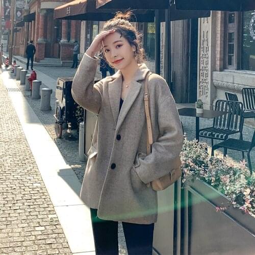 Women Single Breasted Loose Woolen Blazer Spring Autumn Female Elegant Vintage Korean Casual Suit Jacket Outerwear Coat