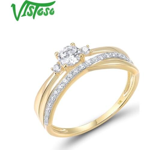 VISTOSO Gold Rings For Women Genuine 9K 375 Yellow Gold Ring Sparkling White CZ Promise Band Rings Anniversary Fine Jewelry