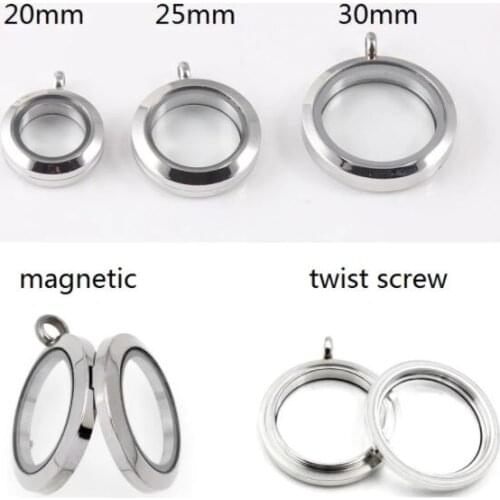 1PC 20mm 25mm 30mm Memory charms Floating Locket Round medallion stainless steel Glass locket fit for necklace chains