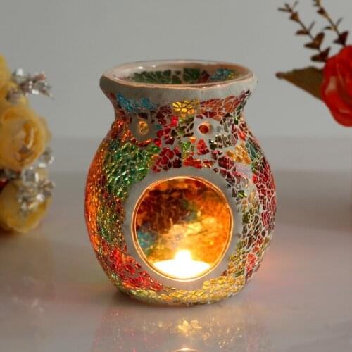 Free Shipping 1 X Mosaic Glass Candle Holder Incense Burner Oil Lamp Cafe Bar Home Table Decorative