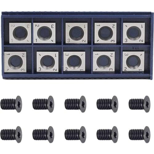10Pcs 14mm Square Straight Carbide Cutter Insert with 10Pcs M610mm Screws for Wood Working Spiral/Helical Planer Cutter Head