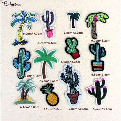 12p/lot Plant Series Coconut Tree Cactus patches for clothing hot iron on clothes cropped patch Embroidery DIY for clothing