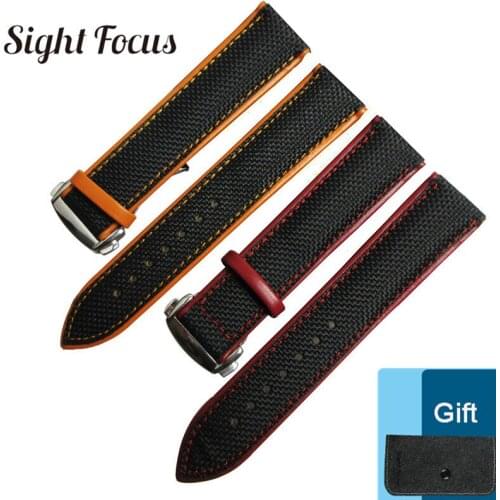 20mm 22mm Nylon Canvas Leather Lining Watchband for Omega Seamaster Speedmaster Watch Strap Belt Wrist Bracelet Deployment Clasp