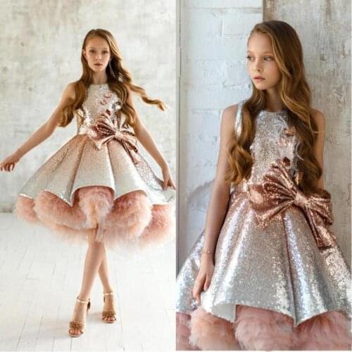 2020 New Shiny Sequins Girls Pageant Gowns Sleeveless Tulle Tiered TuTu Flower Girls Dresses Puffy Prom Dresses