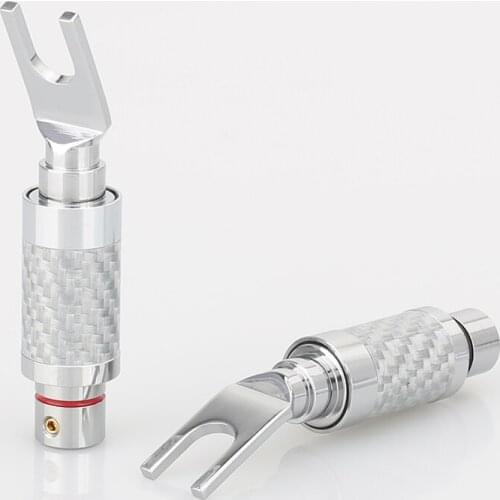 4x Rhodium Carbon Fiber Spade Plug Speaker Cable Copper Connector HiFi