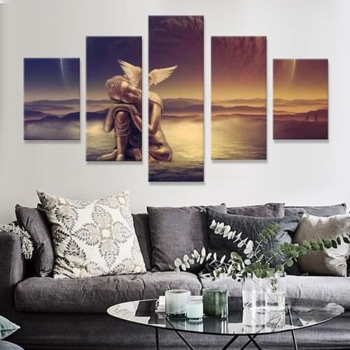 Abstract Canvas Painting Wall Art Poster 5 Panel Buddha Landscape Style Wall Picture For Living Room Modern Decor Painting