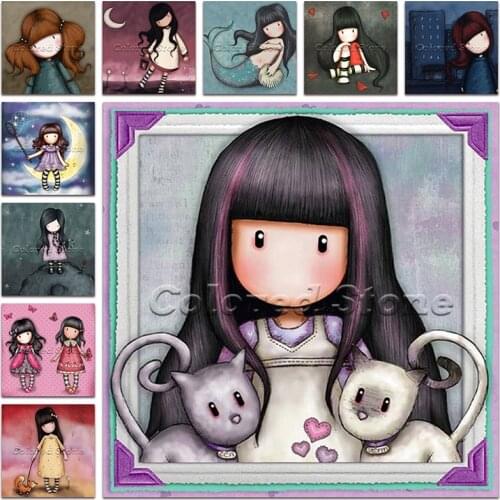 New Diamond painting Cartoon girl child doll Mermaid cat 5D DIY Full Square Drill embroidery Cross stitch 3D mosaic Drawing GG48