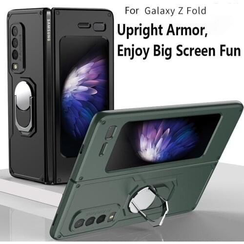 Armor PC Hard Phone Cover For Samsung Galaxy Z Fold1 Case Fashion Cool Bracket Solid Color All-inclusive Full Protective Funda