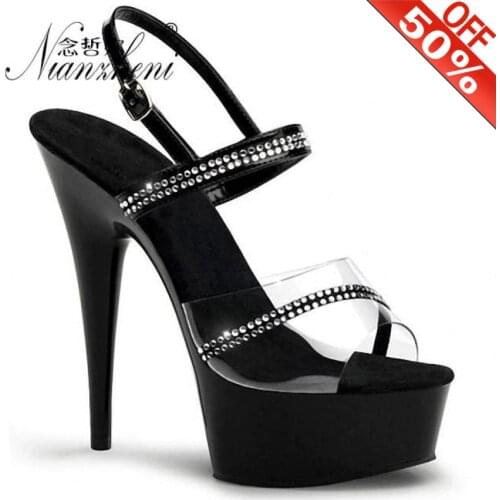 Glitter Fashion Rhinestone Rransparent Baking paint Thick platform Womens sandals 15cm Stiletto heels 6 inches Stripper Models