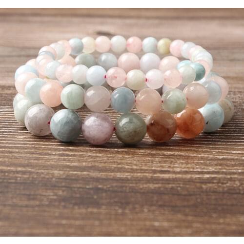 LanLi 4/6/8/10/12mm Natural Jewelry Multi-color Morganite Stones Beads Bracelet Fashion Accessories for Beautiful Women