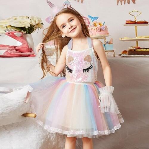 Childrens suits girls clothes set new magical unicorn pattern white T-shirt lace skirt cute childrens wear