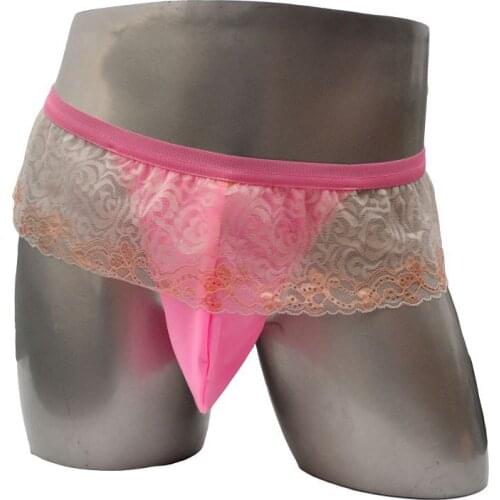 Sissy Gay Breathable Nightwear Underpants Floral Lace Mesh Sissy Panties Skirted Underwear Sexy Mens Thong G string Transparent