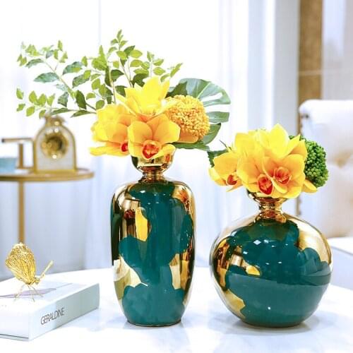 Europe creative ceramic green flowers vase home decor crafts room decoration objects parlor dried flower vase porcelain figurine