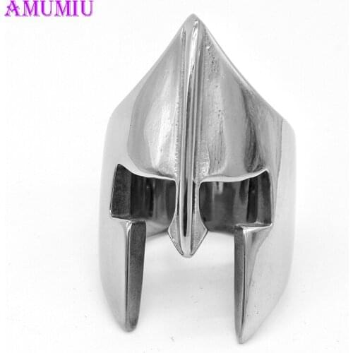 AMUMIU Titanium steel New Arrival Face Sparta Ring Men Stainless Steel Black Color Male jewelry Exquisite Men Biker R019