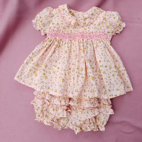 2Pcs Baby Girl Smocked Dress Children Handemade Smocking Desses with Pants Infant Boutique Clothes Toddler Vintage Vestidos